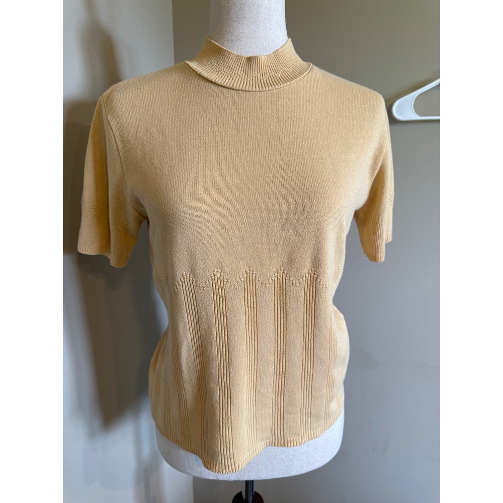 Company Collection Petite Short Sleeve Mock Neck Knit Top Size S Light Yellow